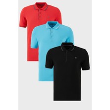 Buratti Pamuklu Slim Fit Şerit Detaylı Düğmeli Polo Yaka 3'lü Paket T Shirt Erkek T Shirt 5902118S3