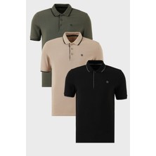 Buratti Pamuklu Slim Fit Şerit Detaylı Düğmeli Polo Yaka 3'lü Paket T Shirt Erkek T Shirt 5902118S3