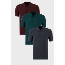 Buratti Pamuklu Regular Fit Düğmeli Polo Yaka 3'lü Paket T Shirt Erkek T Shirt 5902127S3