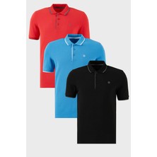 Buratti Pamuklu Slim Fit Şerit Detaylı Düğmeli Polo Yaka 3'lü Paket T Shirt Erkek T Shirt 5902118S3