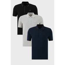 Buratti Pamuklu Slim Fit Şerit Detaylı Düğmeli Polo Yaka 3'lü Paket T Shirt Erkek T Shirt 5902118S3