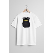 Oversize Polis Çelik Yelek Göğüs Tasarımlı Unisex T-Shirt