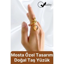 Özel Üretim Altın Pirinç Kaplama Vintage Görünümlü Şık Tasarımlı Ayarlanabilir Doğal Taş Kadın Yüzük