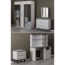 Vegnum Genç Odası Takımı - Vegnum 4 Kapaklı Dolap, Bali Çalışma Masası, Şifonyer, Komodin