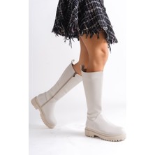 Mıra Bağcıksız Fermuarlı Ortopedik Taban Kadın Çizme Ckt - Krem