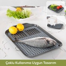 Çok Amaçlı Su Süzgeçli Kurutma Tepsisi | Sebze, Balık ve Bulaşık Için Pratik Kullanım Antrasit
