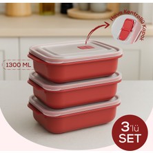 Kapaklı 3’lü Mikrodalgaya Uygun Dikdörtgen Saklama Kabı Seti - 1300 ml