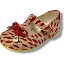 Miss Jr 3088-20 Zebra Desen Fiyonklu Kız Çocuk Babet Kırmızı Beyaz