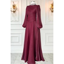 Amine Hüma Nergis Abiye Elbise Bordo