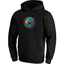Azerbeycan Kurt Bayrak Baskılı Kapüşonlu Hoodie Sweatshirt