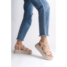 Bella Lastikli Şerit Detaylı Ortopedik Taban Kadın Sandalet Ckt - Krem