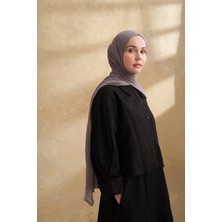 Müslin Yaprak Desen Şal - Koyu Gri