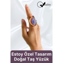 Özel Üretim Altın Pirinç Kaplama Vintage Görünümlü Şık Tasarımlı Ayarlanabilir Doğal Taş Kadın Yüzük