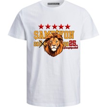 24 Bitti 25. Şampiyonluk 5 Yıldız Aslan Baskılı Pamuklu Yetişkin Tişört