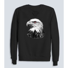 Kırmızı Gözlü Kartal Baskılı Sonbaharlık Kapüşonsuz Sweatshirt