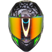  M-910 Pro Green Skull Full Face Kask – Güneş Vizörlü, Dot/ce Onaylı, Intercom Uyumlu