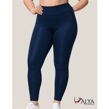 ALYA UNDERWEAR Toparlayıcı Yüksek Bel Kadın Günlük Spor Parlak Tayt ( Lacivert, M )