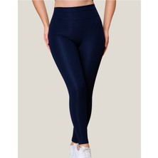 ALYA UNDERWEAR Toparlayıcı Yüksek Bel Kadın Günlük Spor Parlak Tayt ( Lacivert, M )