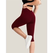 Alya Underwear Diz Altı Kapri Tayt Yüksek Bel Likralı Dalgıç Kumaş ( Bordo, Xl )