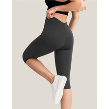Alya Underwear Diz Altı Kapri Tayt Yüksek Bel Likralı Dalgıç Kumaş ( Antrasit, L )