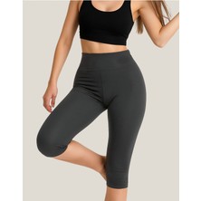 Alya Underwear Diz Altı Kapri Tayt Yüksek Bel Likralı Dalgıç Kumaş ( Antrasit, L )