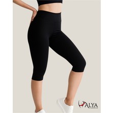 Alya Underwear Diz Altı Kapri Tayt Yüksek Bel Likralı Dalgıç Kumaş ( Siyah, L )