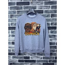 Kapüşonsuz Aslan Osmhn Baskılı Pamuklu Şardonsuz Sweatshirt