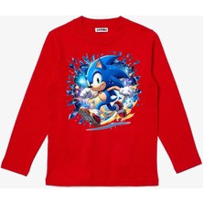 Uzun Kollu Koşan Sonic Baskılı Pamuklu Çocuk Tişört