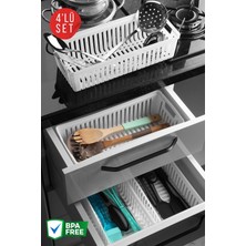Beyaz 4'lü Çekmece Içi Bıçak ve Kaşıklık Organizer Seti
