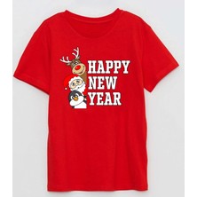 Happy New Year Baskılı Yeni Yıl Çocuk Pamuklu Tişört