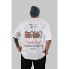 Bryggen Norway Arka Baskılı Oversize T-Shirt Erkek Kadın Pamuk Bisiklet Yaka Tişort