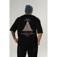 Tikal Guatemala Arka Baskılı Oversize T-Shirt Erkek Kadın Pamuk Bisiklet Yaka Tişort
