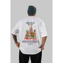 Kremlin Russia Arka Baskılı Oversize T-Shirt Erkek Kadın Pamuk Bisiklet Yaka Tişort