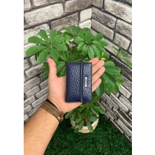 Guard Lacivert Croco Desenli Hakiki Deri Lastikli Spor Kartlık Erkek P1041