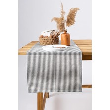 Wellstil Doku | Keten Piti Kareli Runner - Piknik Örtüsü 40 x 150 cm (Siyah)