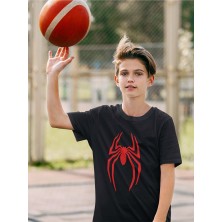Örümcek Adam Logo Baskılı Unisex Spider-Man Film Çocuk Tişört (1-12 Yaş)