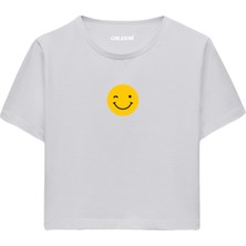 Colermi Winky Smiley Baskılı Kadın Crop T-Shirt