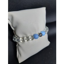 Şeffaf,mavi Cam Boncuk ve Metal Cam Boncuk Bileklik