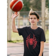 Tasarım Spider-Man Logo Baskılı Unisex Örümcek Adam Film Çocuk Tişört (1-12 Yaş)