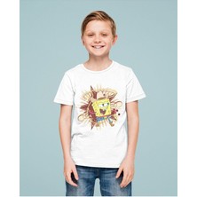 Kovboy Süngerbob Baskılı Unisex Çizgi Film Çocuk Tişört (1-12 Yaş)
