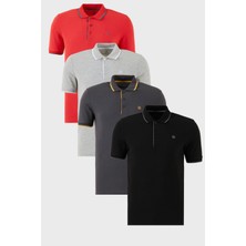 Buratti Pamuklu Slim Fit Şerit Detaylı Düğmeli Polo Yaka 4'lü Paket T Shirt Erkek T Shirt 5902118S4