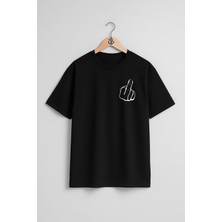 Oversize Orta Parmak Görsel Cep ve Sırt Tasarımlı Unisex T-Shirt