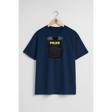 Oversize Polis Çelik Yelek Göğüs Tasarımlı Unisex T-Shirt