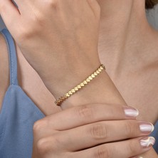 14 Ayar Altın Kaplama Zarif Birbirine Geçmeli Kalp Gümüş Bileklik - BP00106