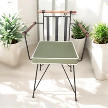 40X40 Yeşil Su ve Leke Itici Fermuarlı Bağcıklı Krem Biyeli Sandalye Minderi 5 cm