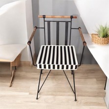 40X40 Siyah Beyaz Çizgili Su ve Leke Itici Fermuarlı Bağcıklı Beyaz Biyeli Sandalye Minderi 5 cm