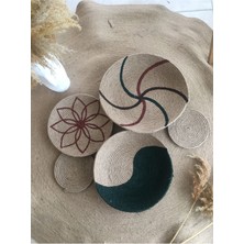 Yeşil Kiremitli Hasır Halat Ip Duvar Tabağı 5'li Set, Makine Dikimi, Yüksek Kalite