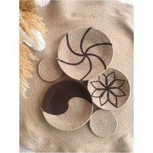 Kahverengi Hasır Halat Ip Duvar Dekoru, 4 Parça, Makine Dikişlidir