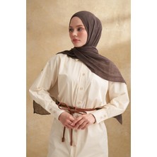 Müslin Yaprak Desen Şal - Füme