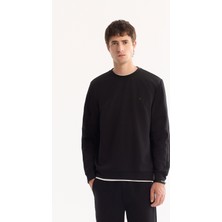 AVVA Erkek Siyah Bisiklet Yaka Pamuklu Bi-Stretch Regular Fit Sweatshirt A52Y1272